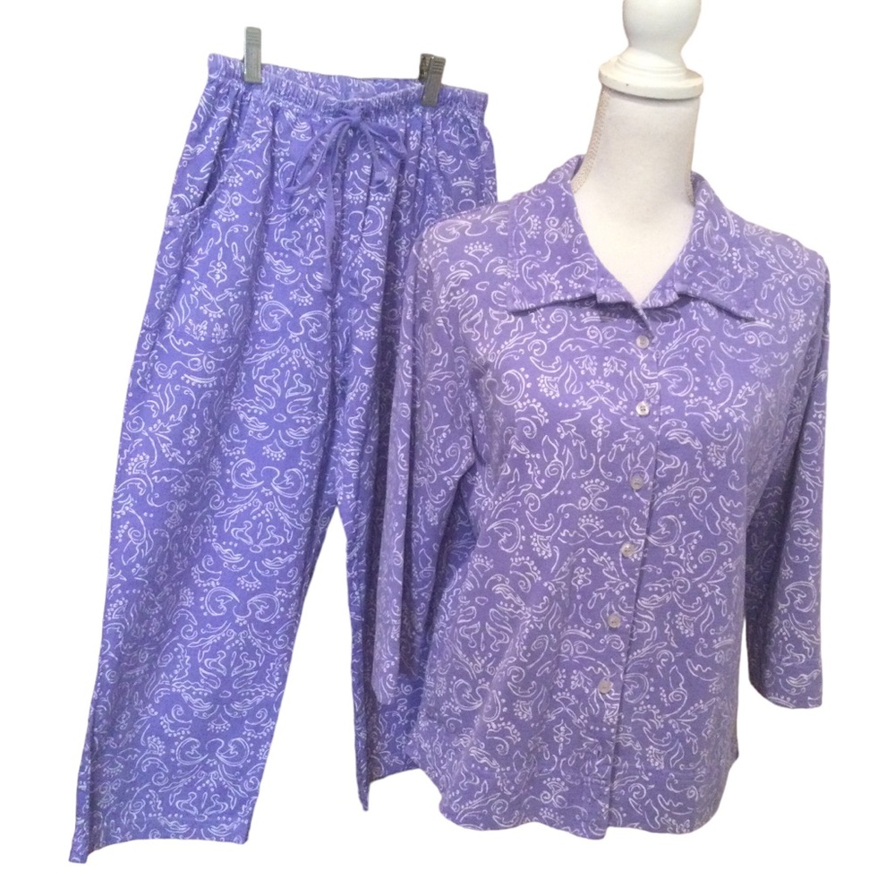Fresh Produce Lavender Print Top & Capri Set Size Small